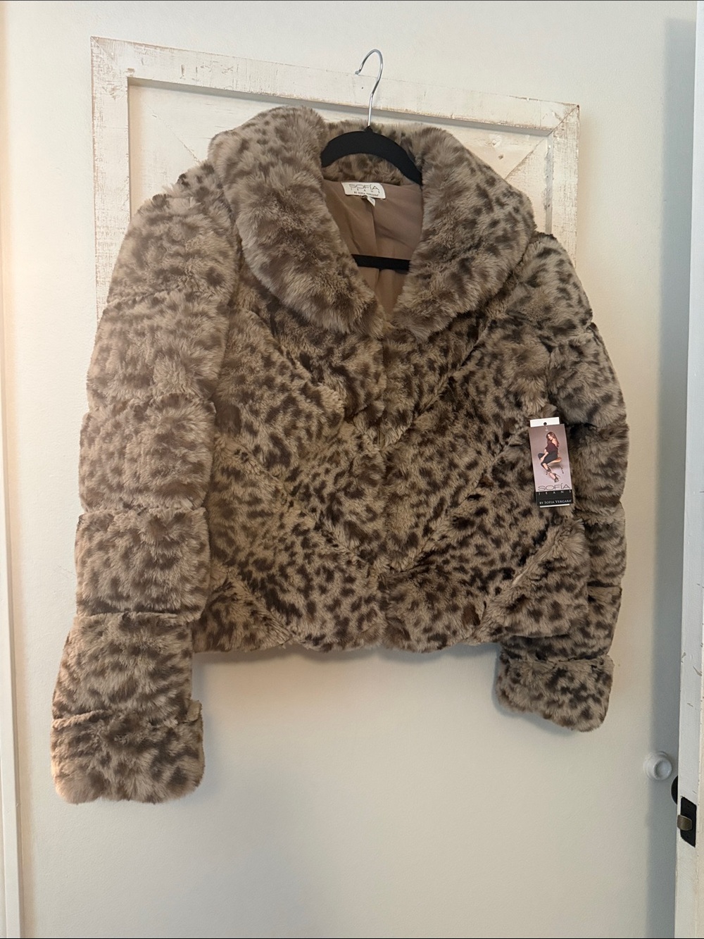 sofia by sofia vergara Faux Fur Leopard-Print Cropped Jacket - Taupe & Brown